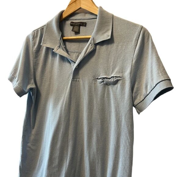 FRENCH CONNECTION Polka Dot Collared Short Sleeve Polo Dusty Blue Top L - Picture 2 of 8